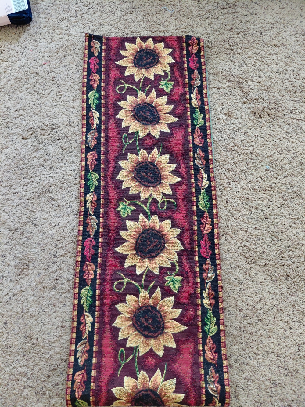 Sunflower Runner Wall Tapestry - Burgundy and Yellow